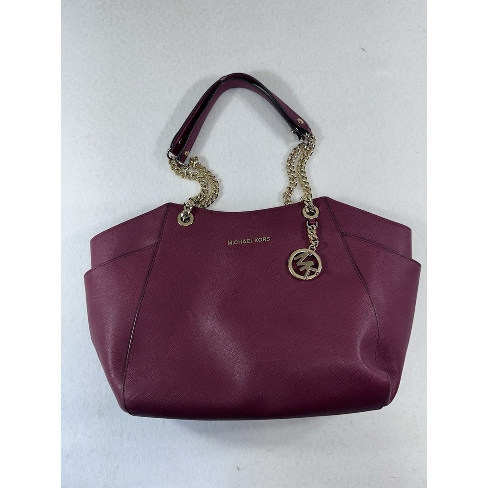 Michael Kors Burgundy Saffiano Leather Chain Tote Bag - Gold Hardware - Picture 5 of 12
